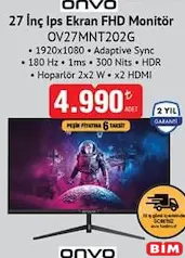 ONVO OV27MNT202G 27 İNÇ IPS EKRAN FHD MONİTÖR indirimli fiyat ONVO OV27MNT202G 27 İNÇ IPS EKRAN FHD MONİTÖR fiyat ve kampanya bilgisi
